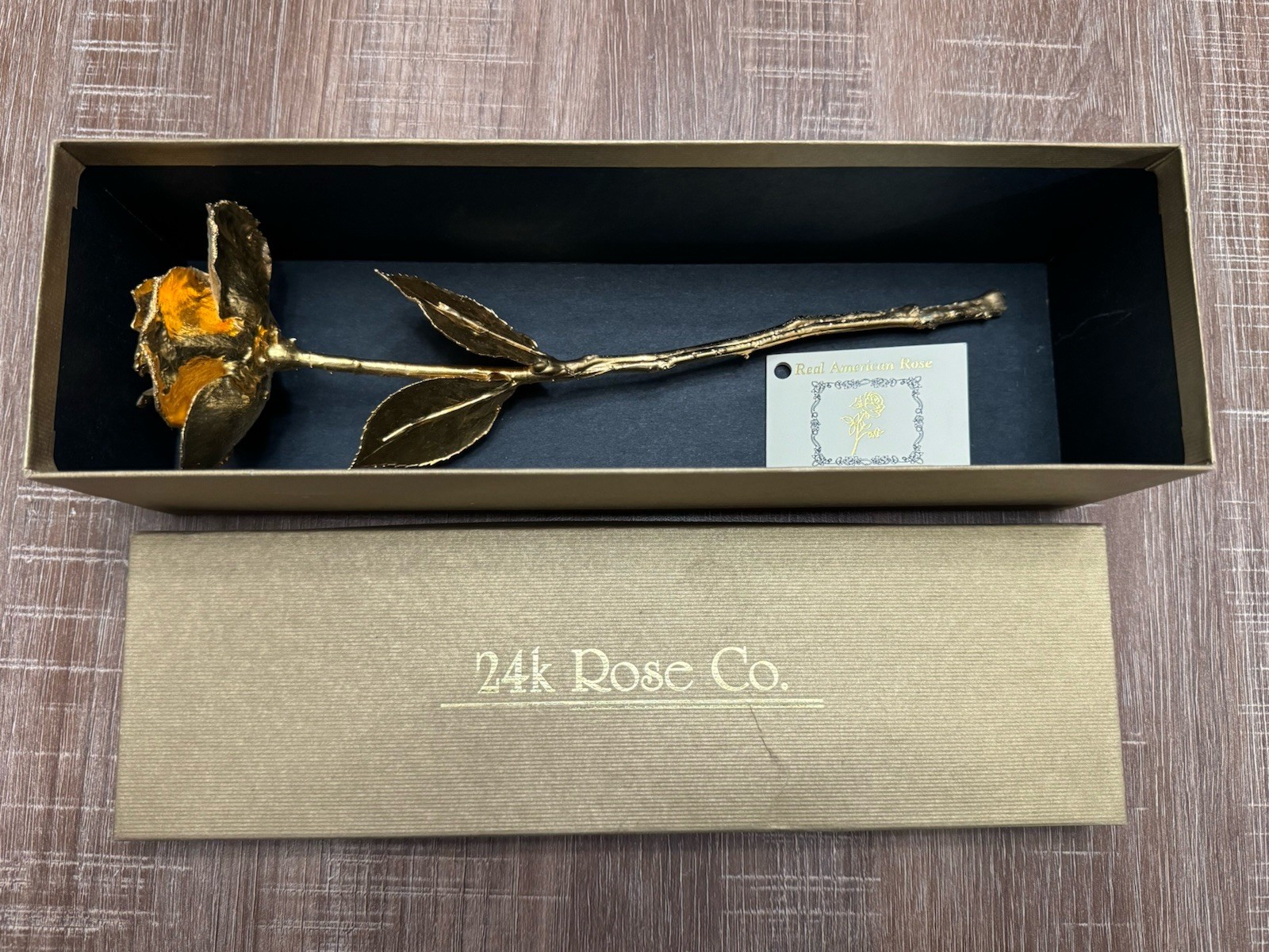 24k Rose Co Gold Dipped Rose Semi Open Bud In Box