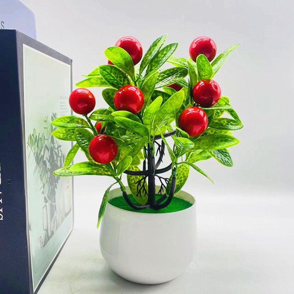 Small Artificial Fruit Tree Plastic Potted Plant for Home Office Decor