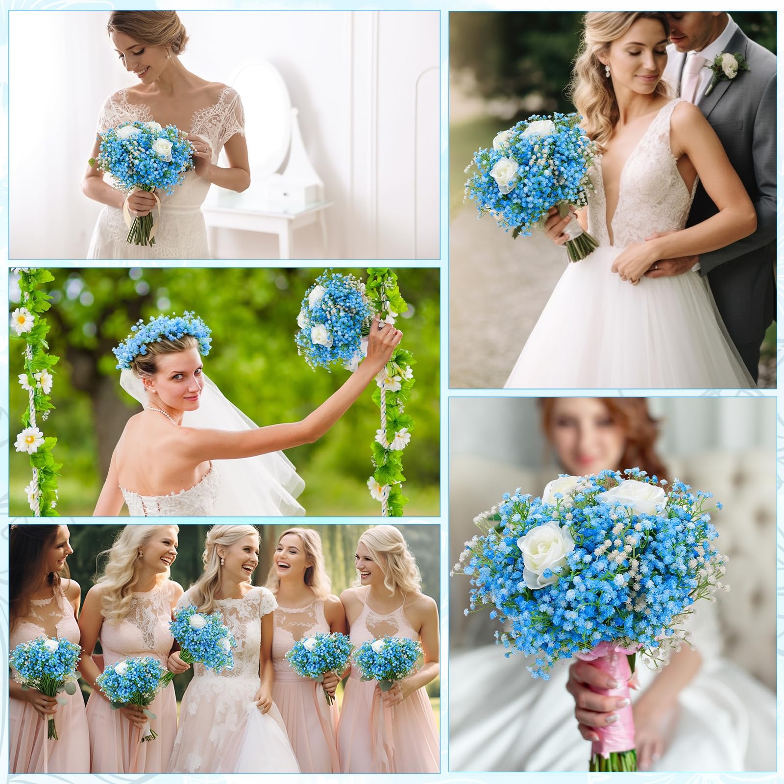 Blue Fake Baby Breath Artificial Flowers 20.5 Inch Gypsophila Bouquet 24 PCS