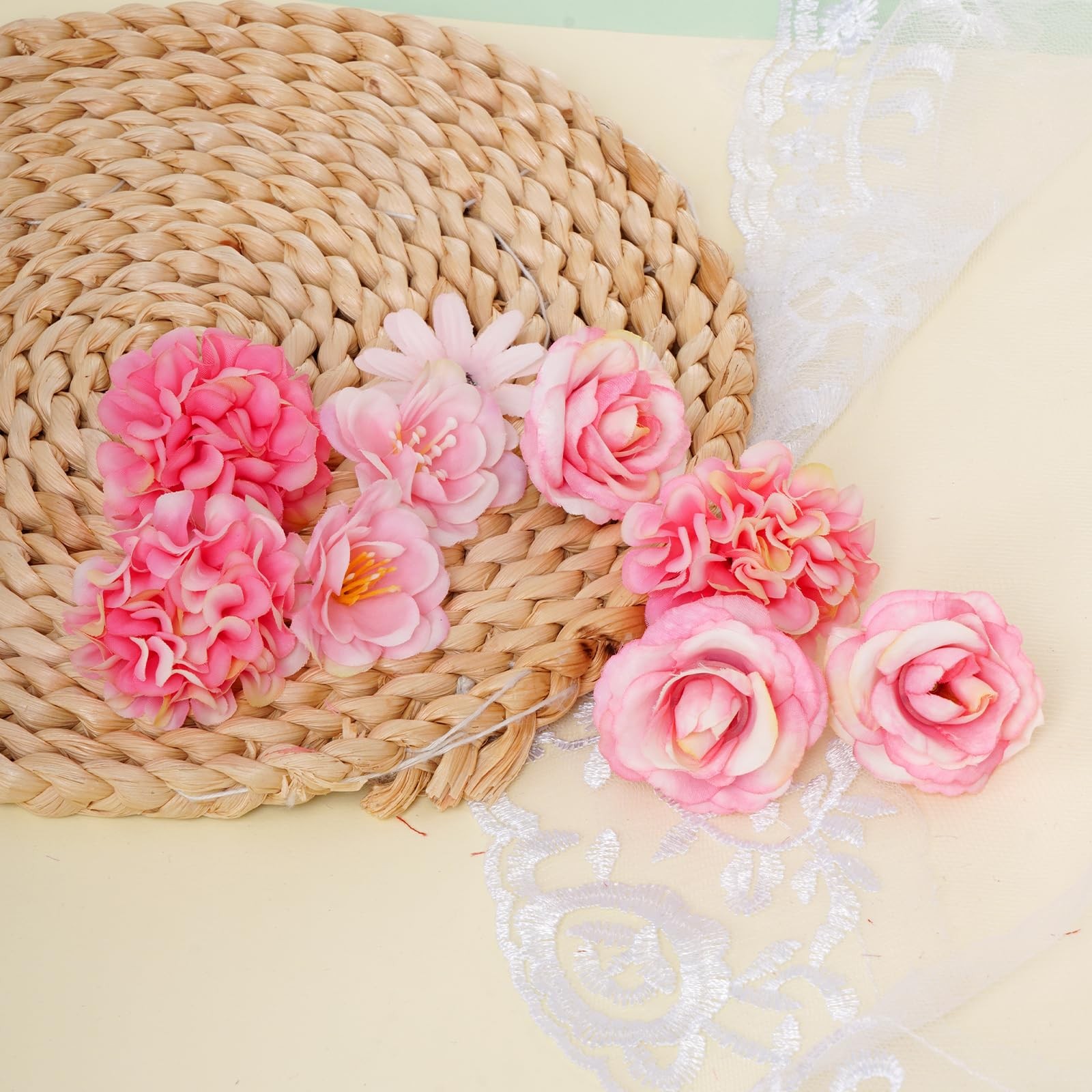 50 PCS Faux Artificial Small Flower Heads DIY Craft Wedding Cake Decor Pink