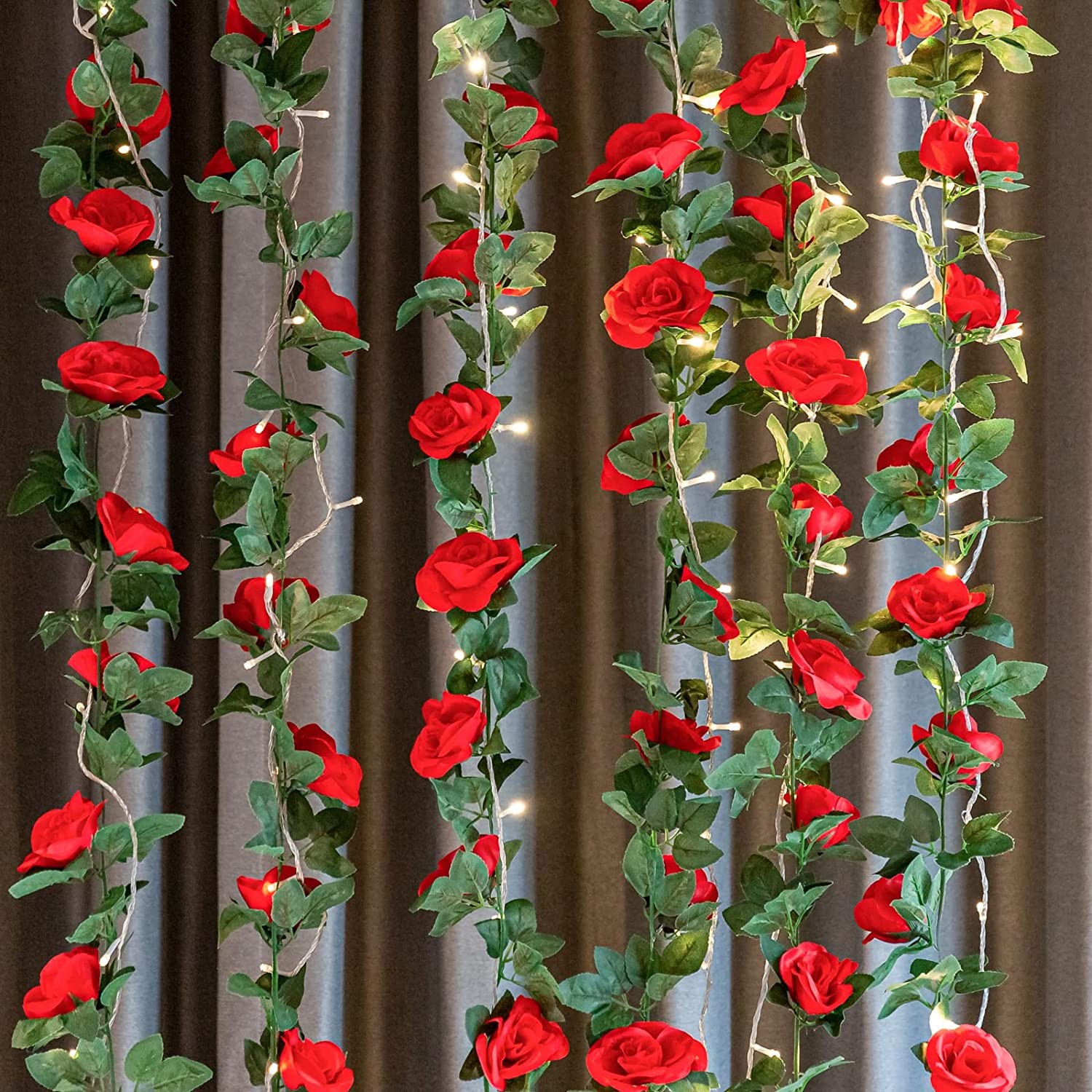 6x Pink/Red Artificial Rose Vine Fake Flower Garland Fake Silk Rose Hanging Vine