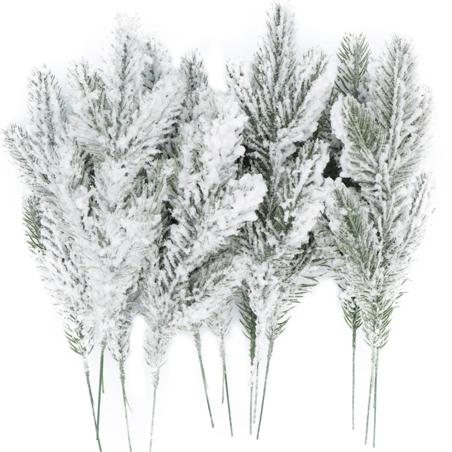 12Pc Snowy Artificial Pine Needles – Branch Twigs 10.6″ Holiday Decor for Crafts