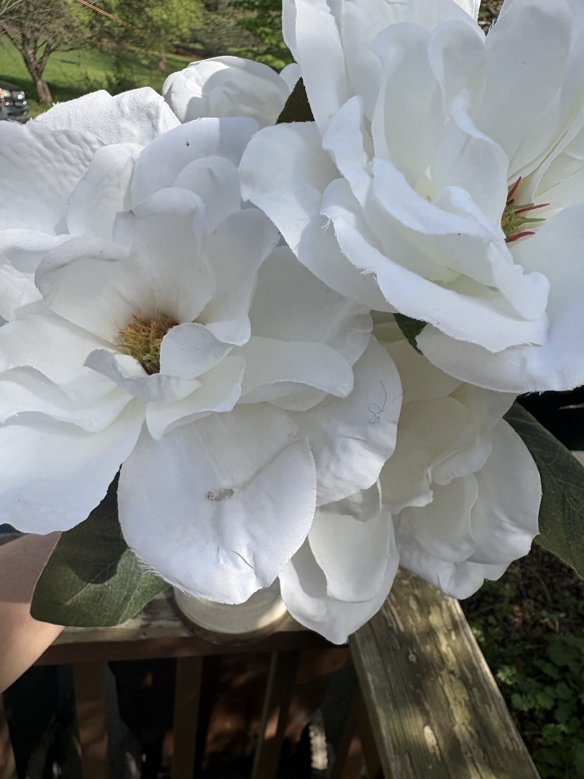 Set of 7 Artificial Magnolia Flowers 22” stem faux Real Touch Velvet Smooth