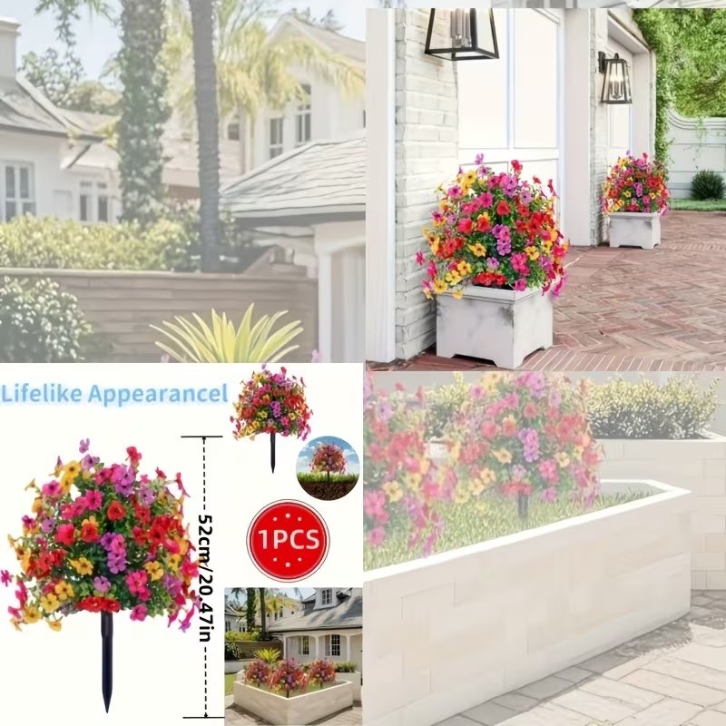 Artificial Violet Flowers with Ground Spike Fake Plants Garden Patio Yard Decor