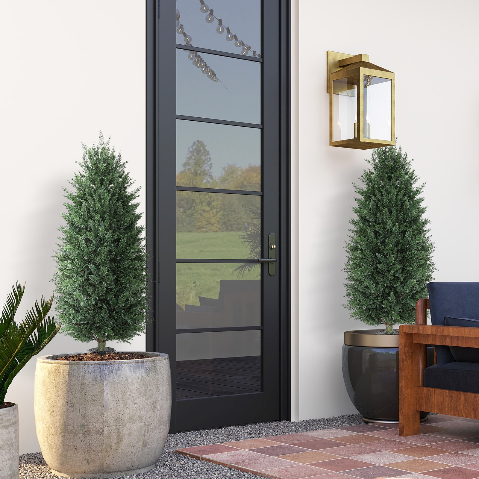 HOMCOM Artificial Cedar Trees Set of 2, 43.3″, Used