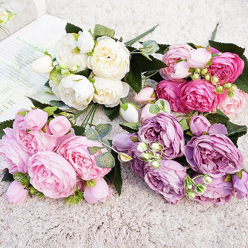 Artificial Silk Peony Rose Flower Fake Wedding Bouquet DIY Home Party Decor