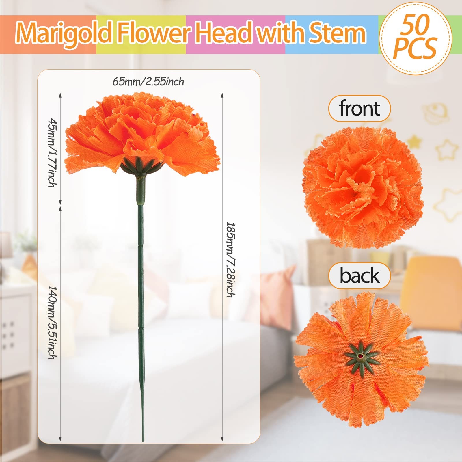 50 Pcs Artificial Marigold Flower Bulk Decorations Mexican Flores Artificiale…