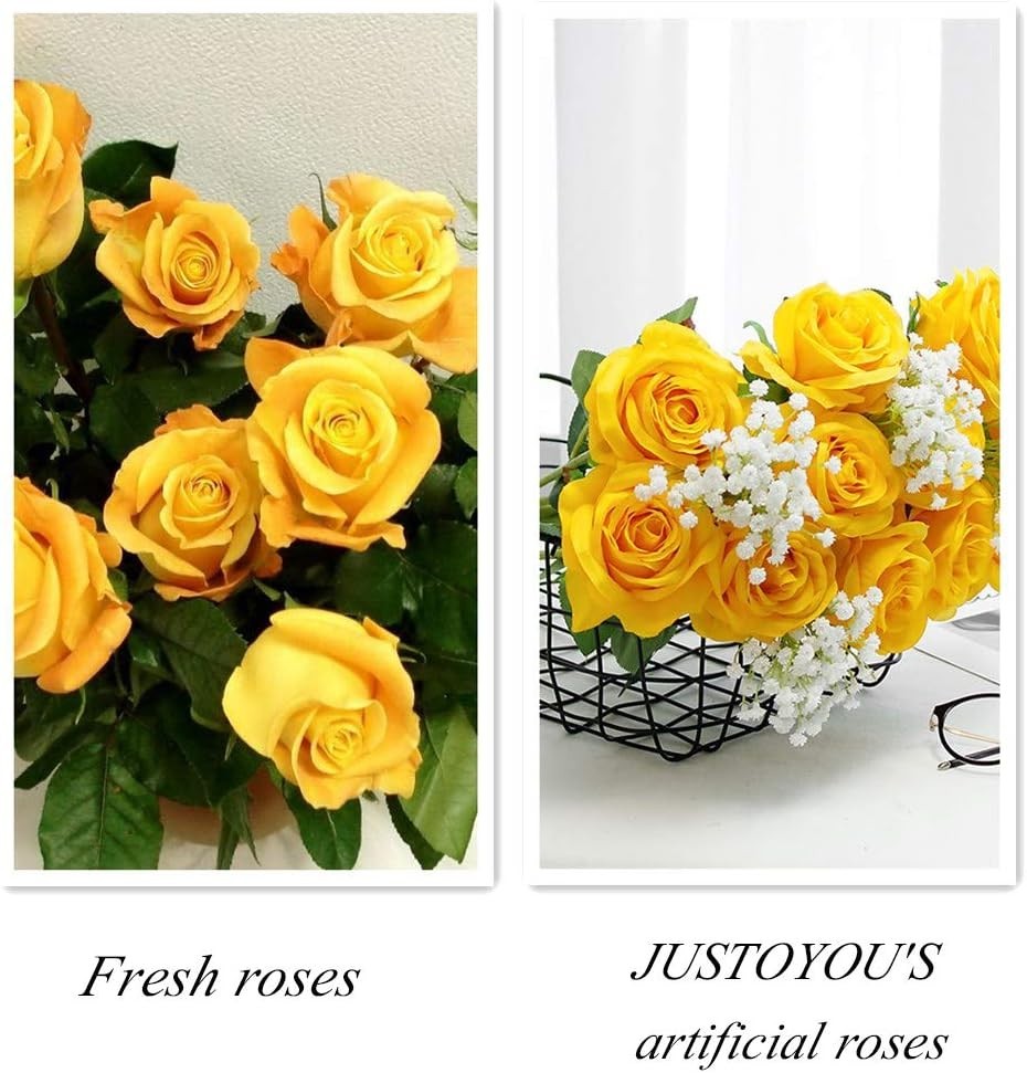 10Pcs Artificial Roses Flowers, Realistic Blossom Roses, Real Touch Silk Rose…