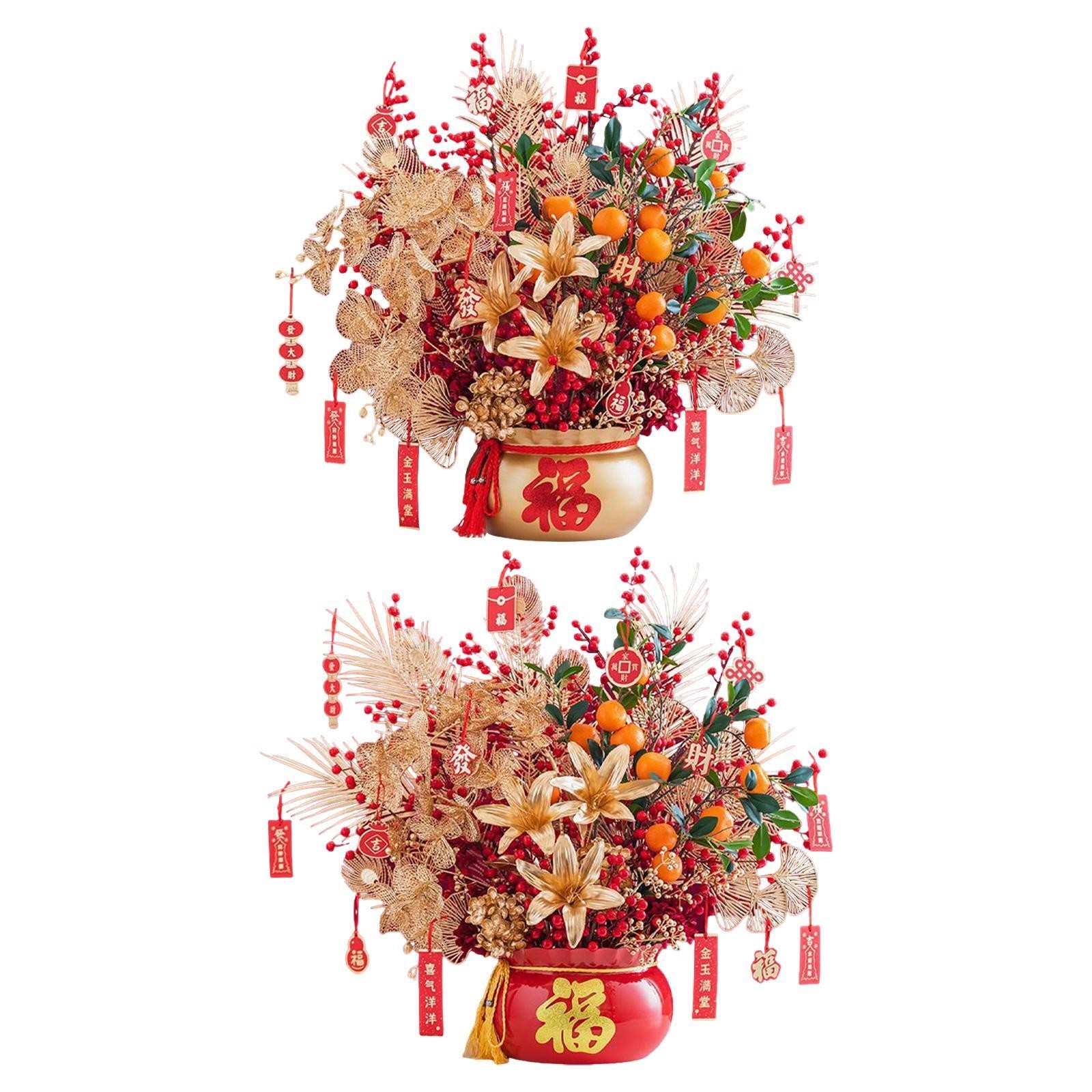 Chinese Lunar New Year Decoration Fake Flower Bucket for Living Room Office