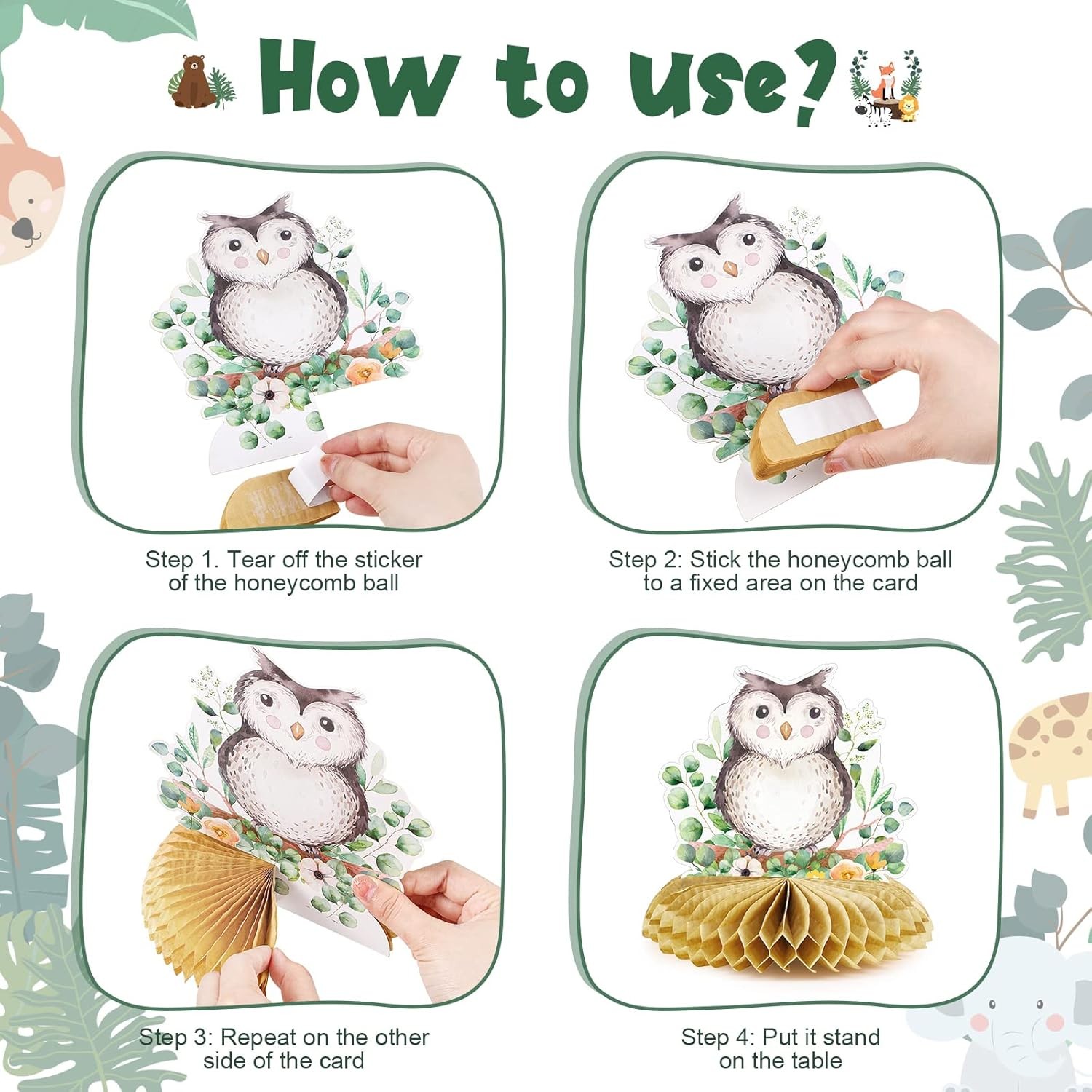 Centros Mesa Animales Bosque 9pcs Decoracion Baby Shower Safari