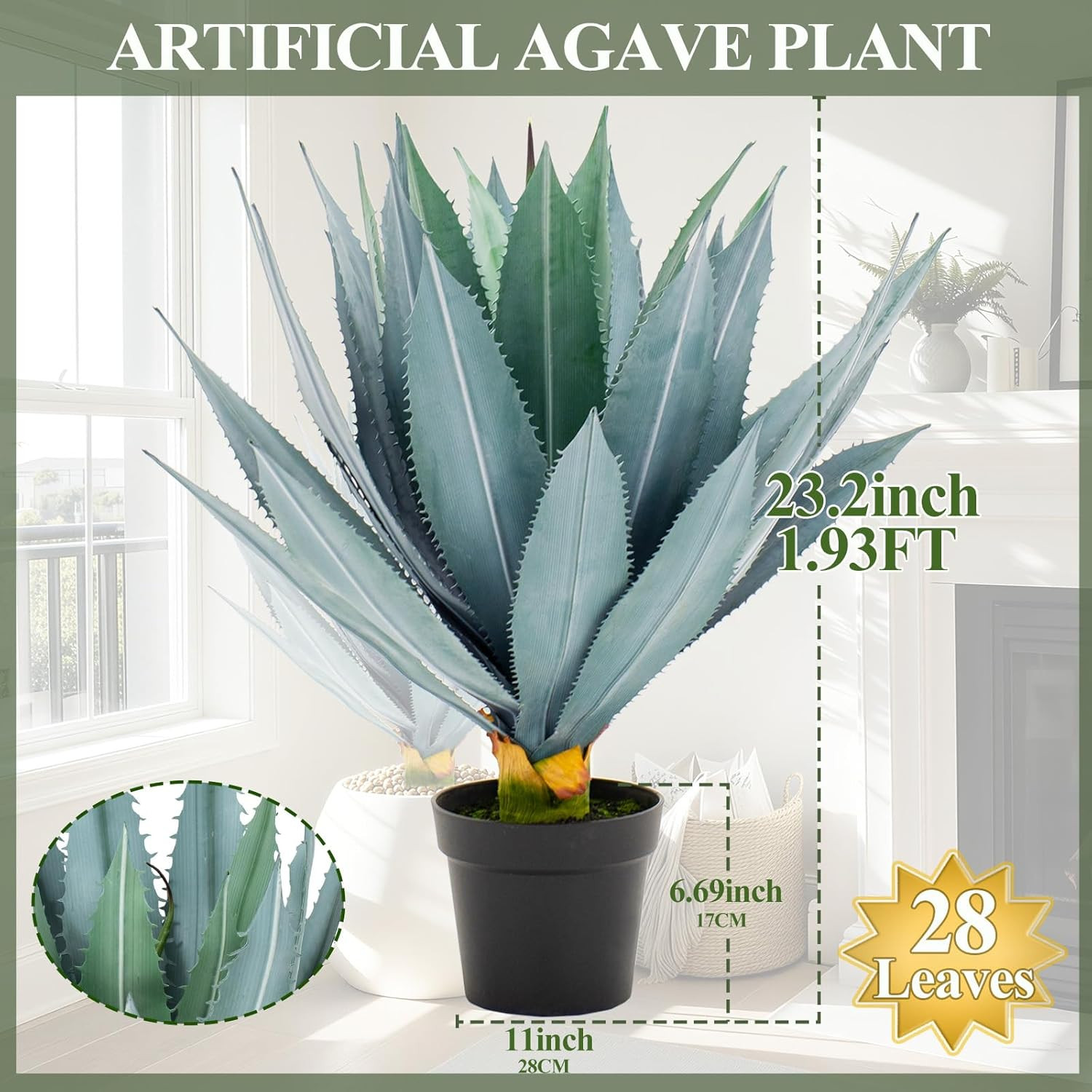 UV Resistant 23″ Artificial Agave Plant – 2 Pack Faux Succulents for Home Decor