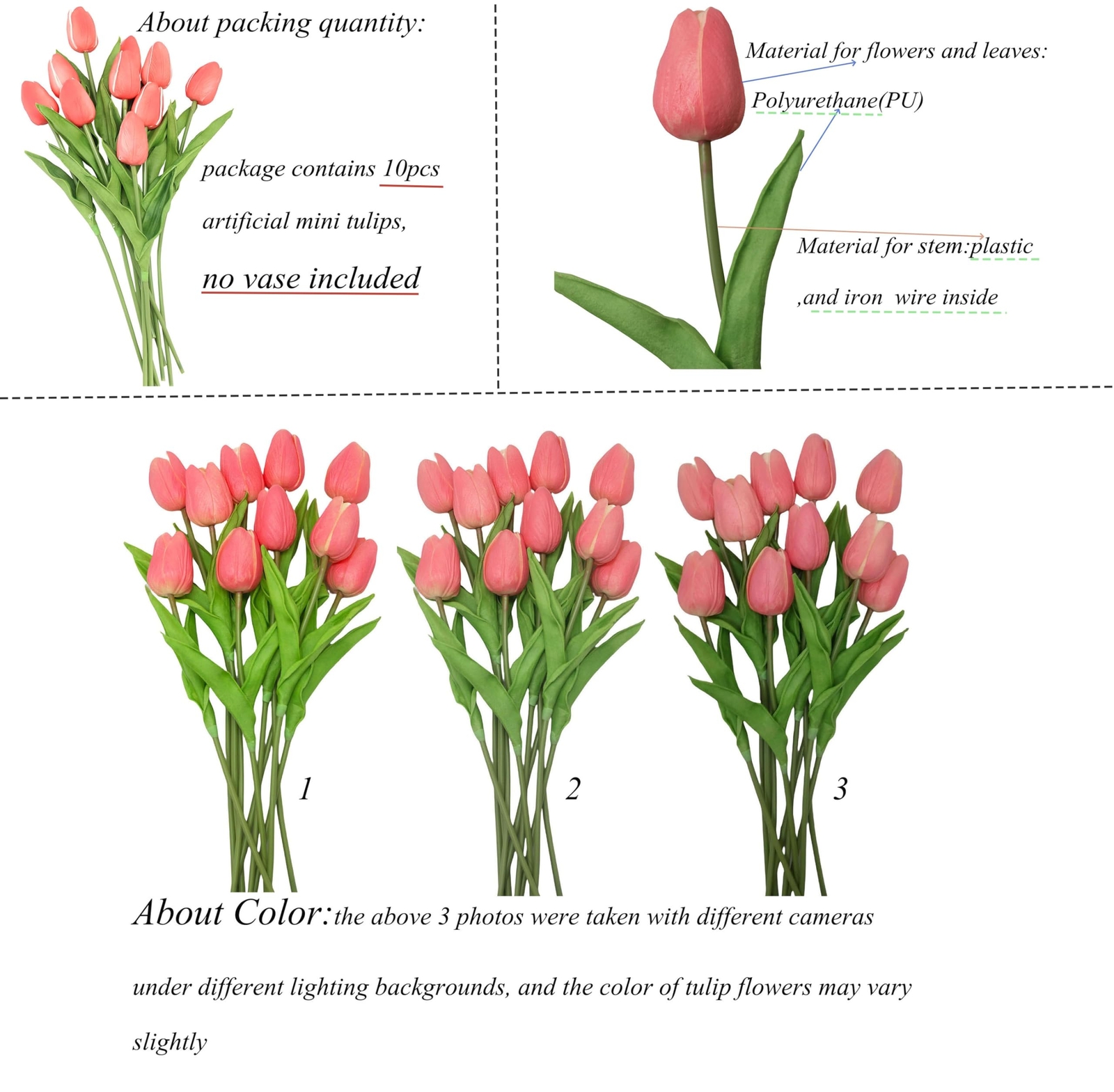 10PCS Artificial Tulips Flowers,Realistic and Real Touch Fake Tulips Bouquets