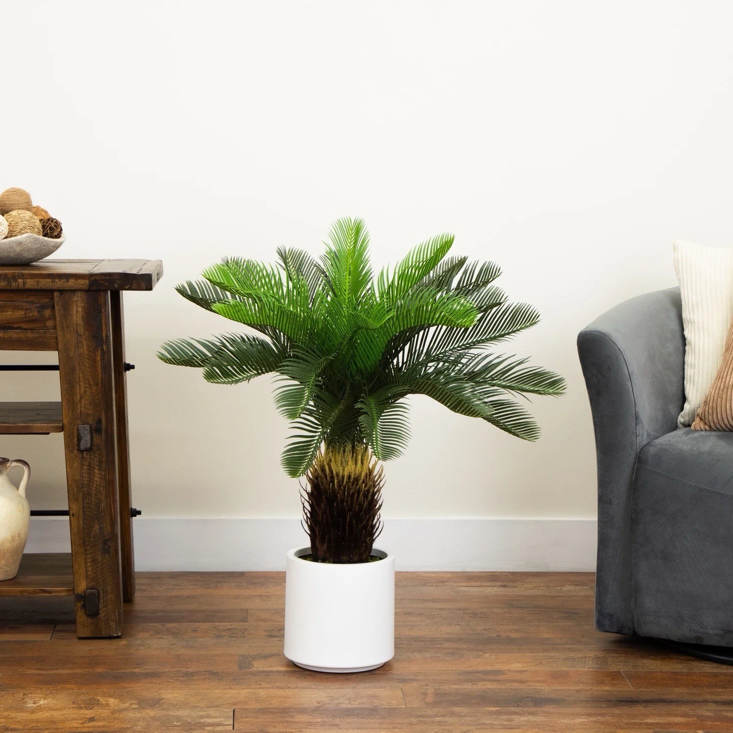 30″ UV Resistant Artificial Cycas Palm Tree in White Planter. Retail $134