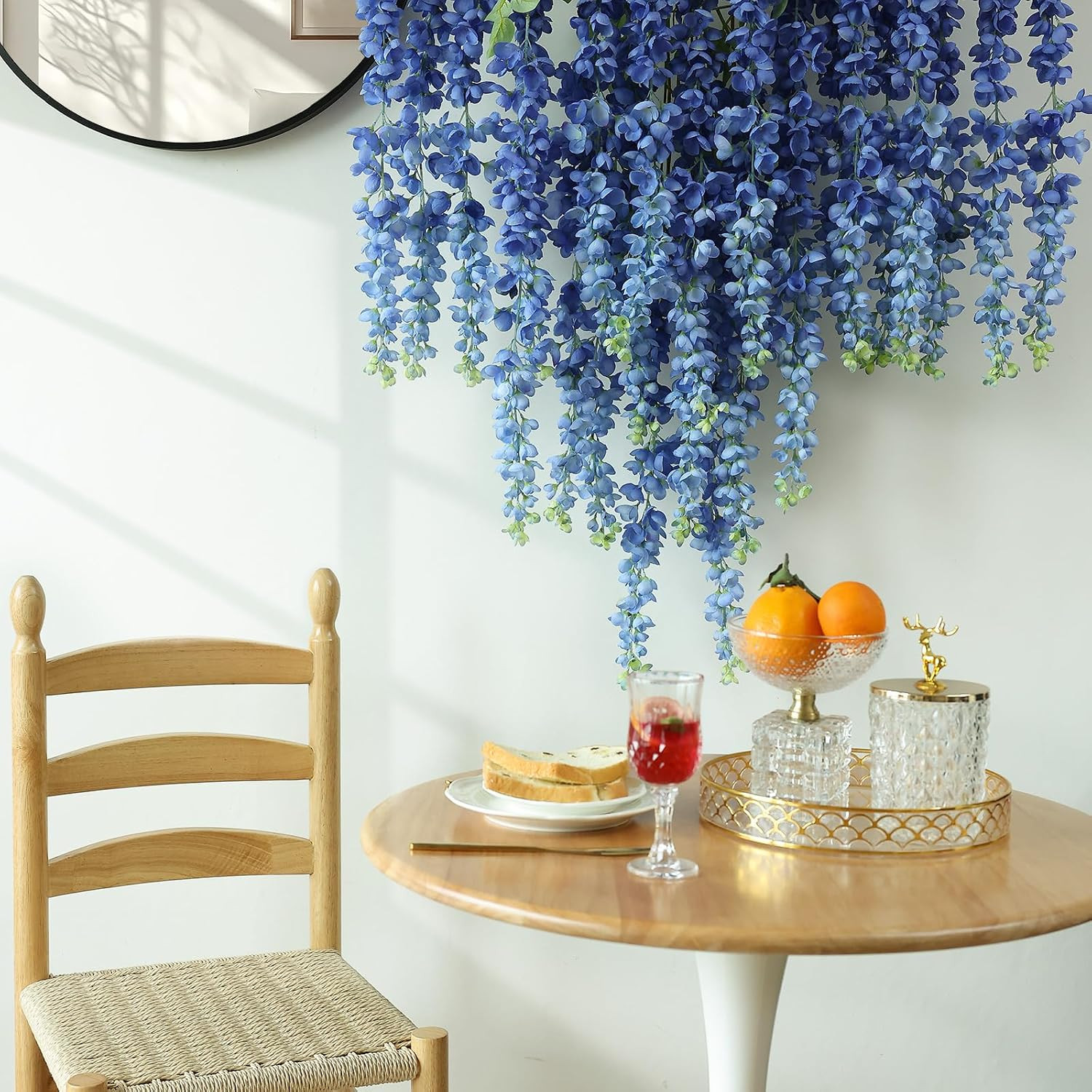 Royal Blue Wisteria Silk Flowers Garland – 6Pcs 48″ Hanging Decor