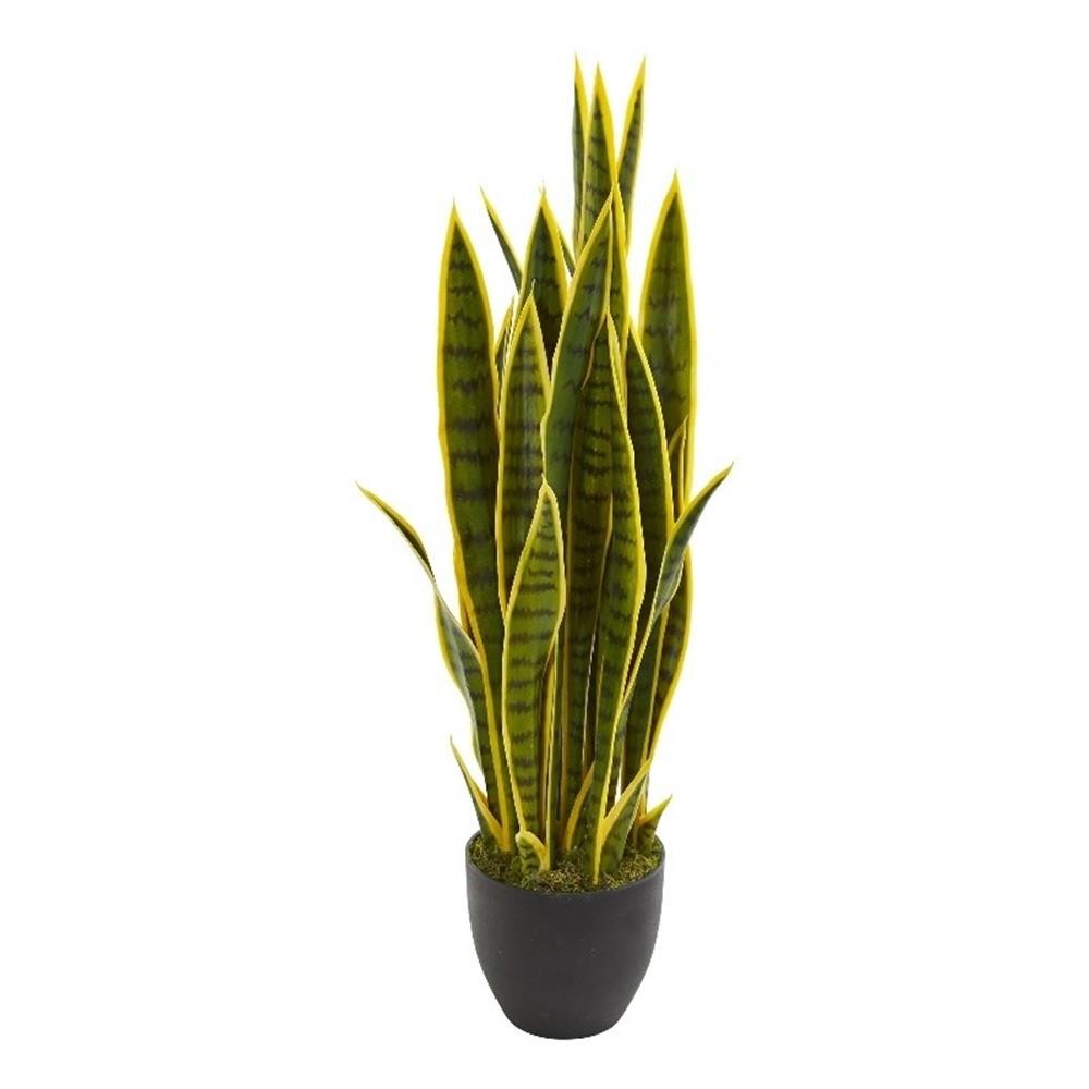 Nearly Natural 33″ Sansevieria Artificial Plant 35 Variegated Leaf – Green/Black
