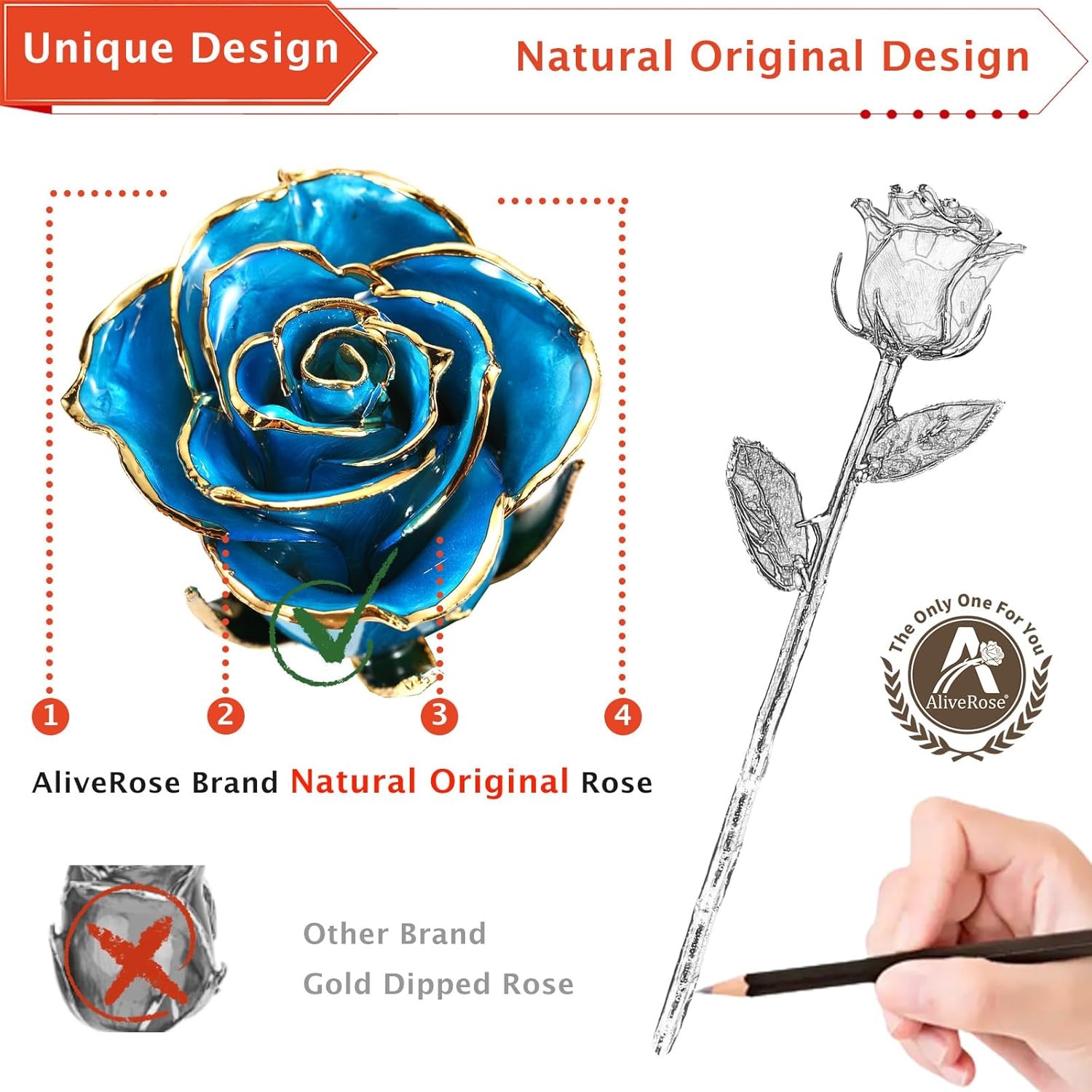 AliveRose for Her, 24K Gold Rose Made from Real Rose – Unique Design Gold Plated