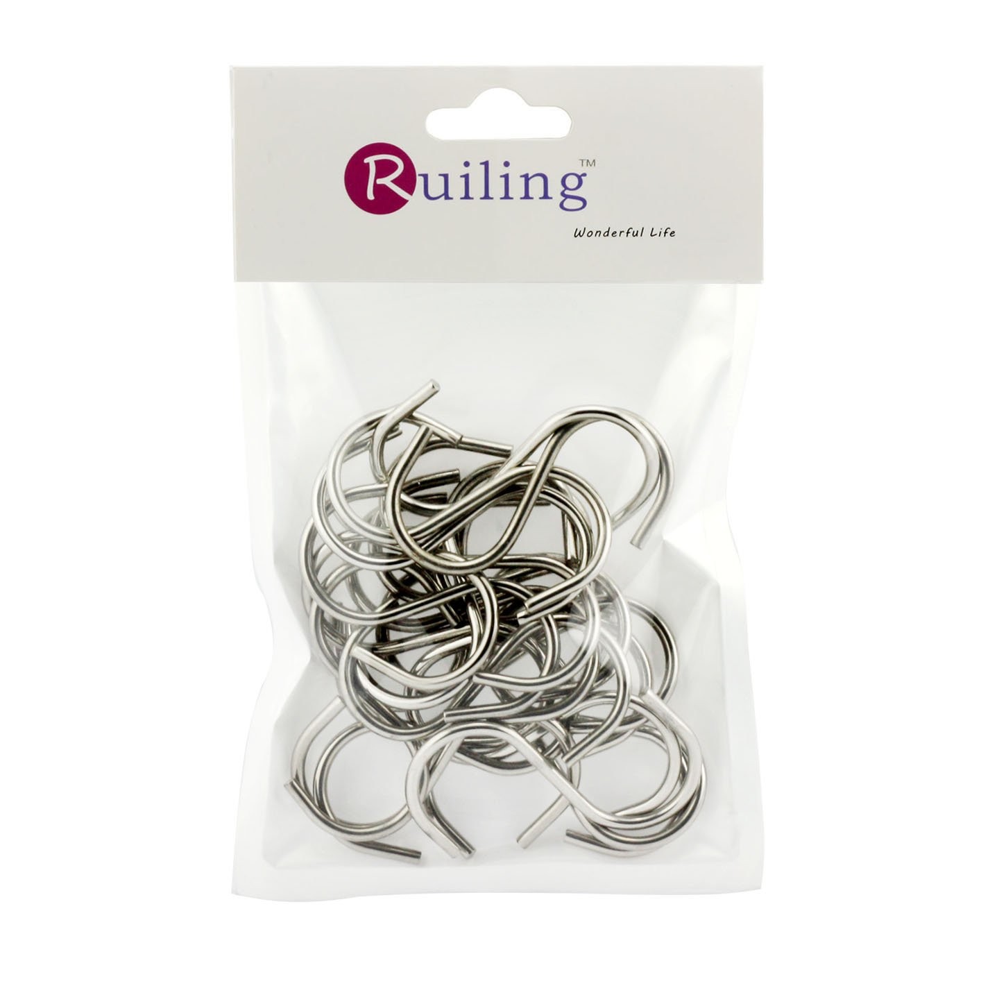 RuiLing 24-Pack 2 Inch S Shaped Hanging Hooks, Heavy-Duty Small, Silver