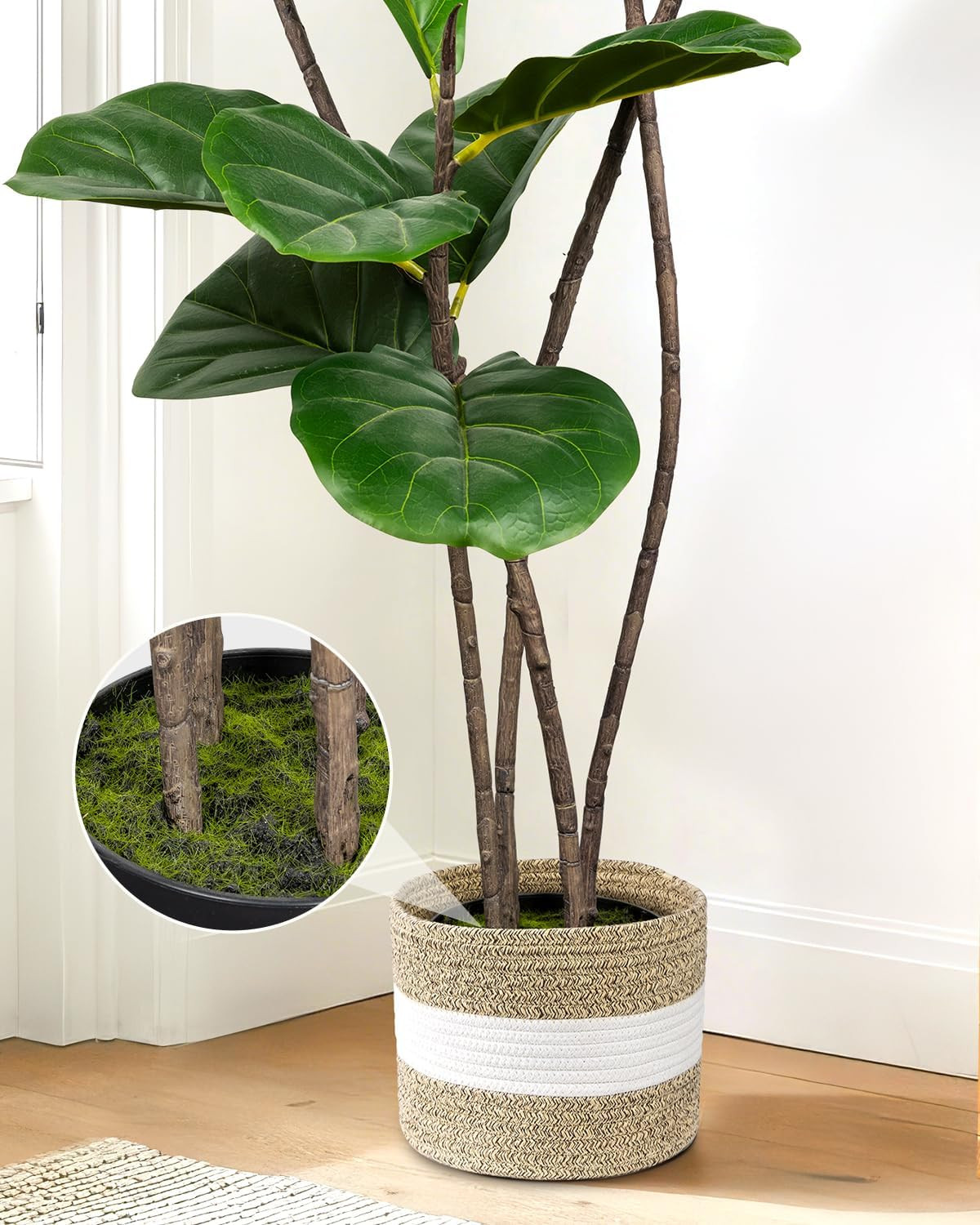 Artificial Fiddle Leaf Fig Tree 5FT with Cotton Basket | Faux Large Trees Fake P
