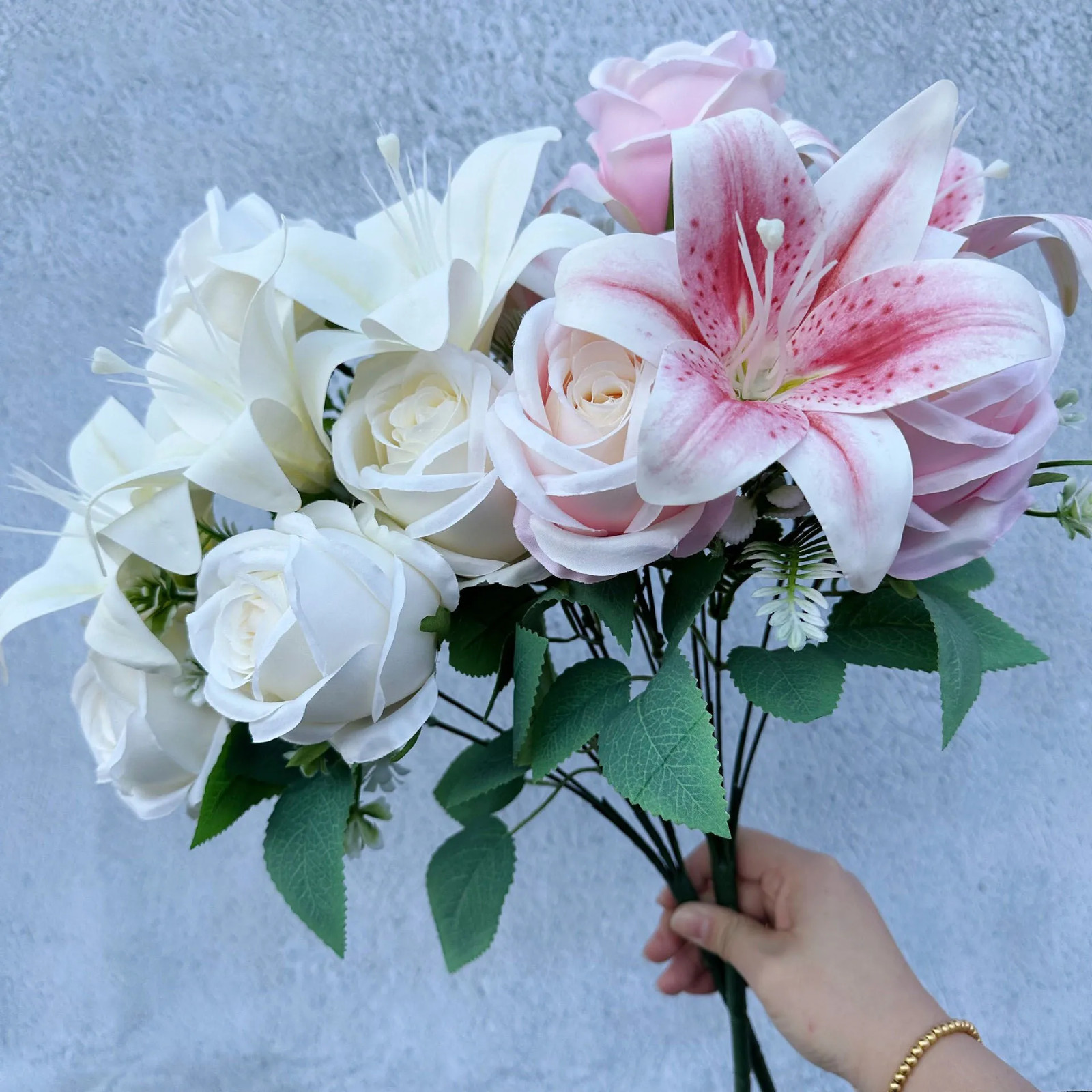 Spring Color Bouquet: 9-Stem Mixed Roses & Lilies with Roses – Fresh Cut