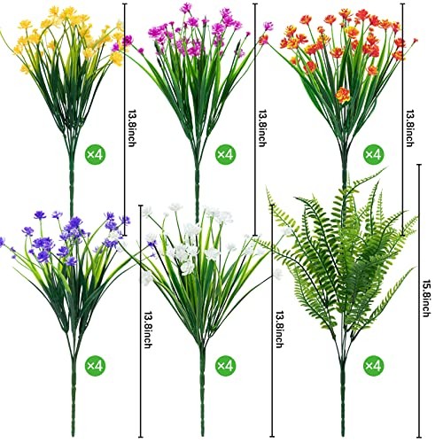 24 Bundles Artificial Flowers for Outdoors UV Resistant 24 Packs Multi Color