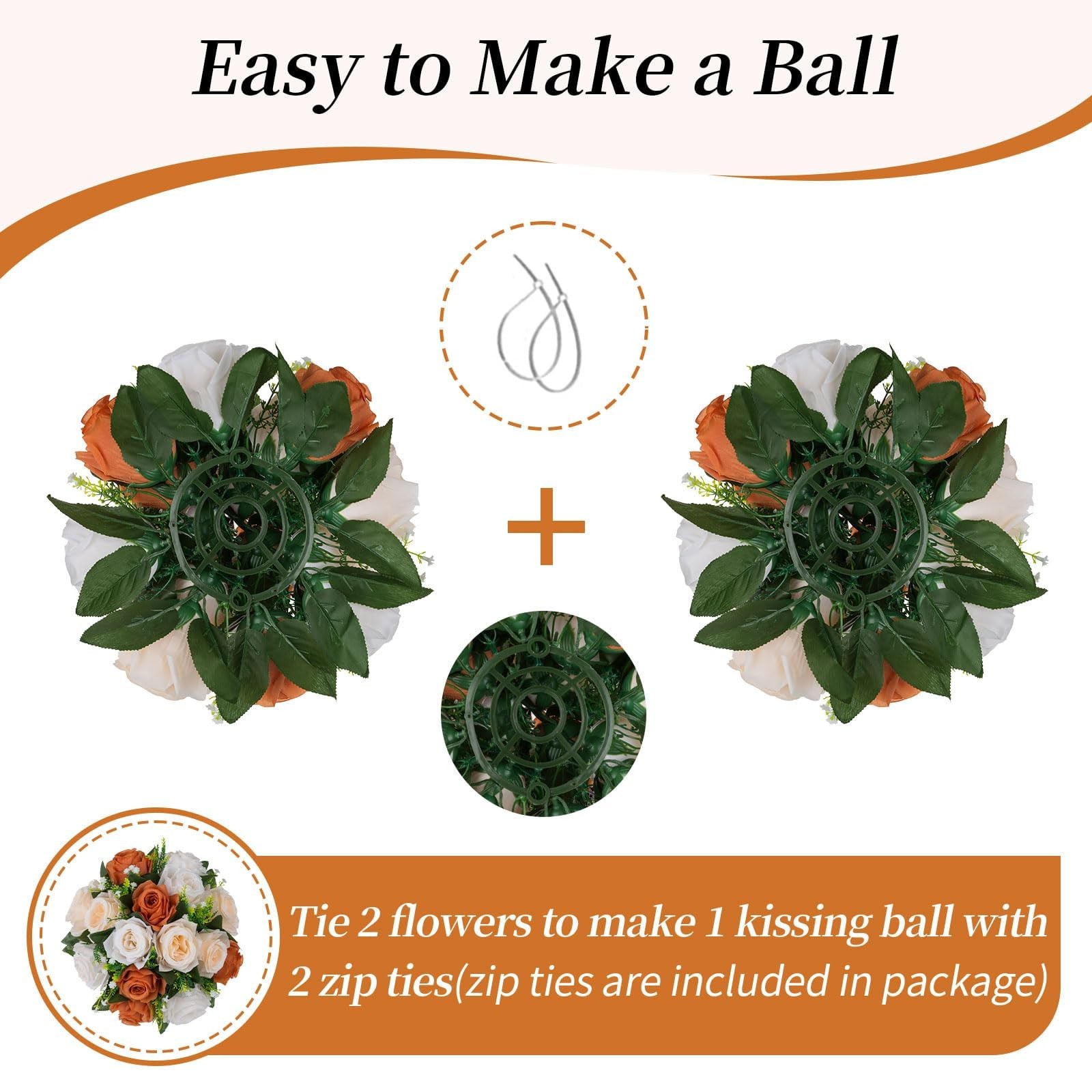 2 Pcs Terracotta Artificial Rose Kissing Balls Fall Fake Silk Floral Bouquet