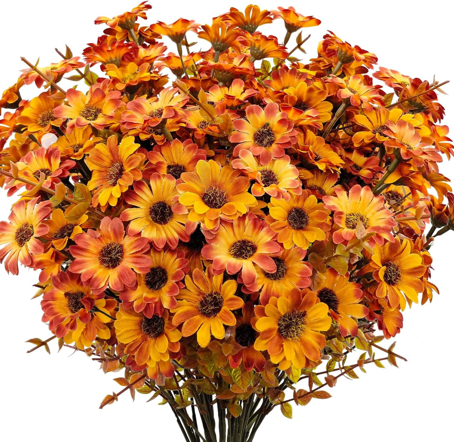 12 Bundles Artificial Mums for Outdoor Faux Silk Daisy Fall Flowers | UV Resista