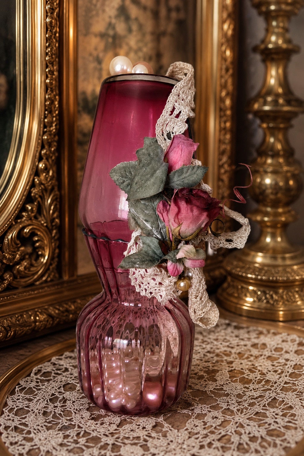 Shabby Chic Victorian Romance Glass Sculpture OOAK Wedding, Gift, Birthday