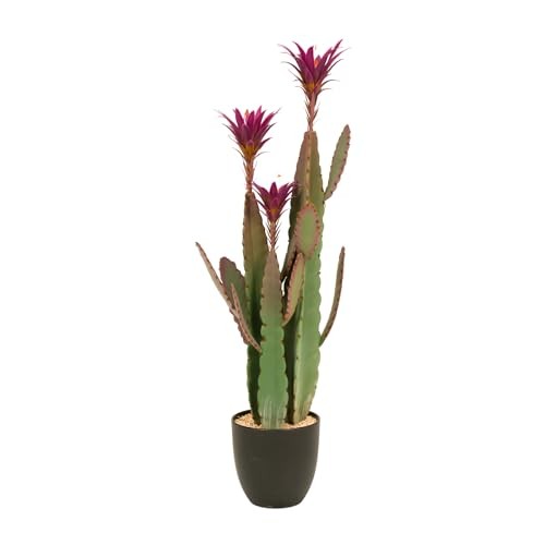 3ft Tall Artificial Cactus with Magenta Flower in Pot, Fake Cacti Plant of