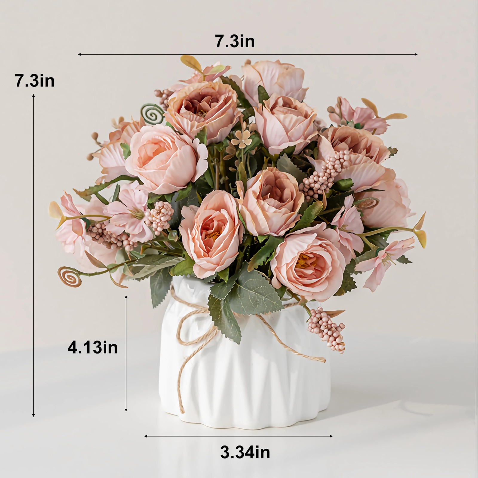 Faux Flowers with Vase,Artificial Silk Flowers in Ceramic Vase,Small Fake Flo…