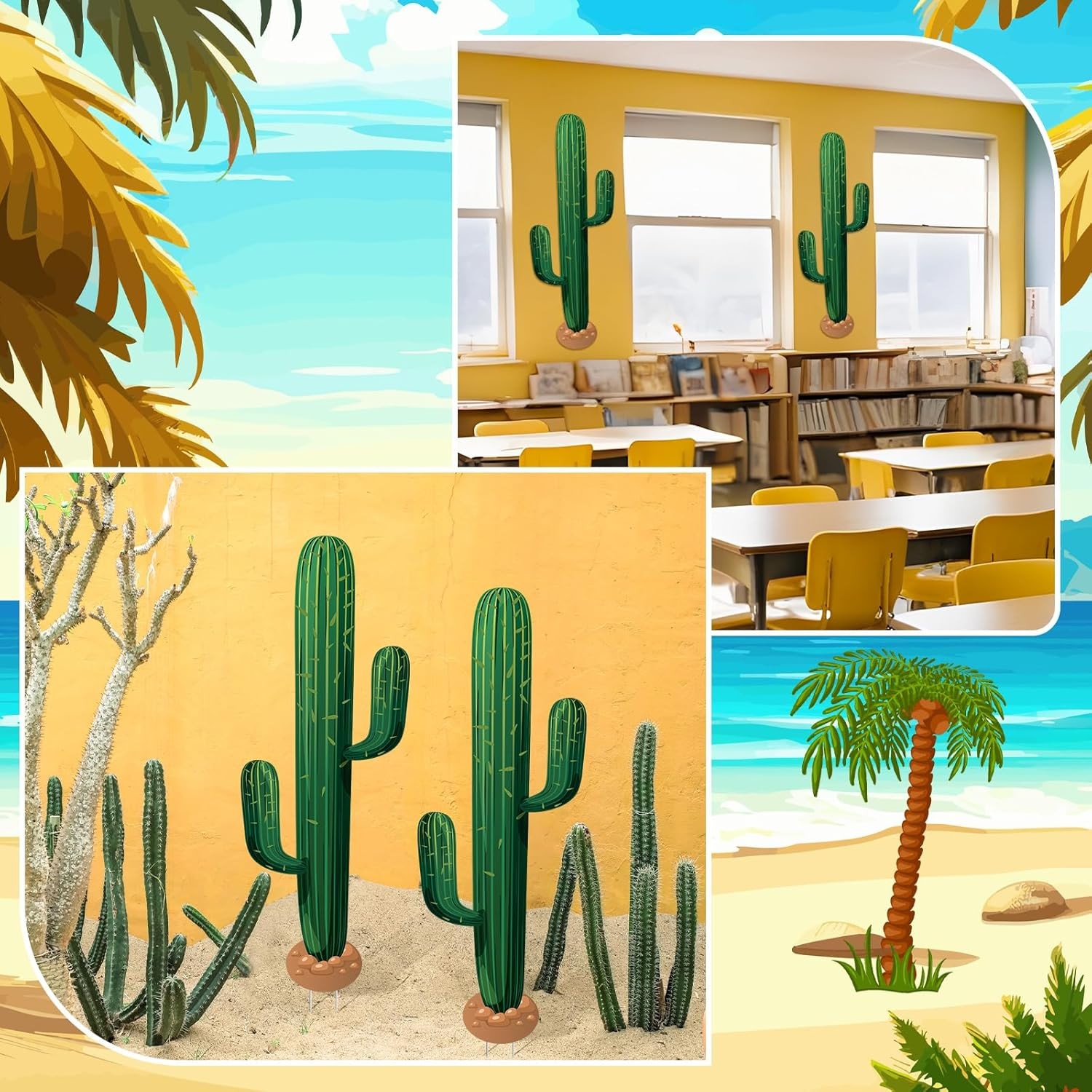 2 Pcs 3.3 Feet Large Boho Cactus Yard Stakes Signs Western Cowboy Party