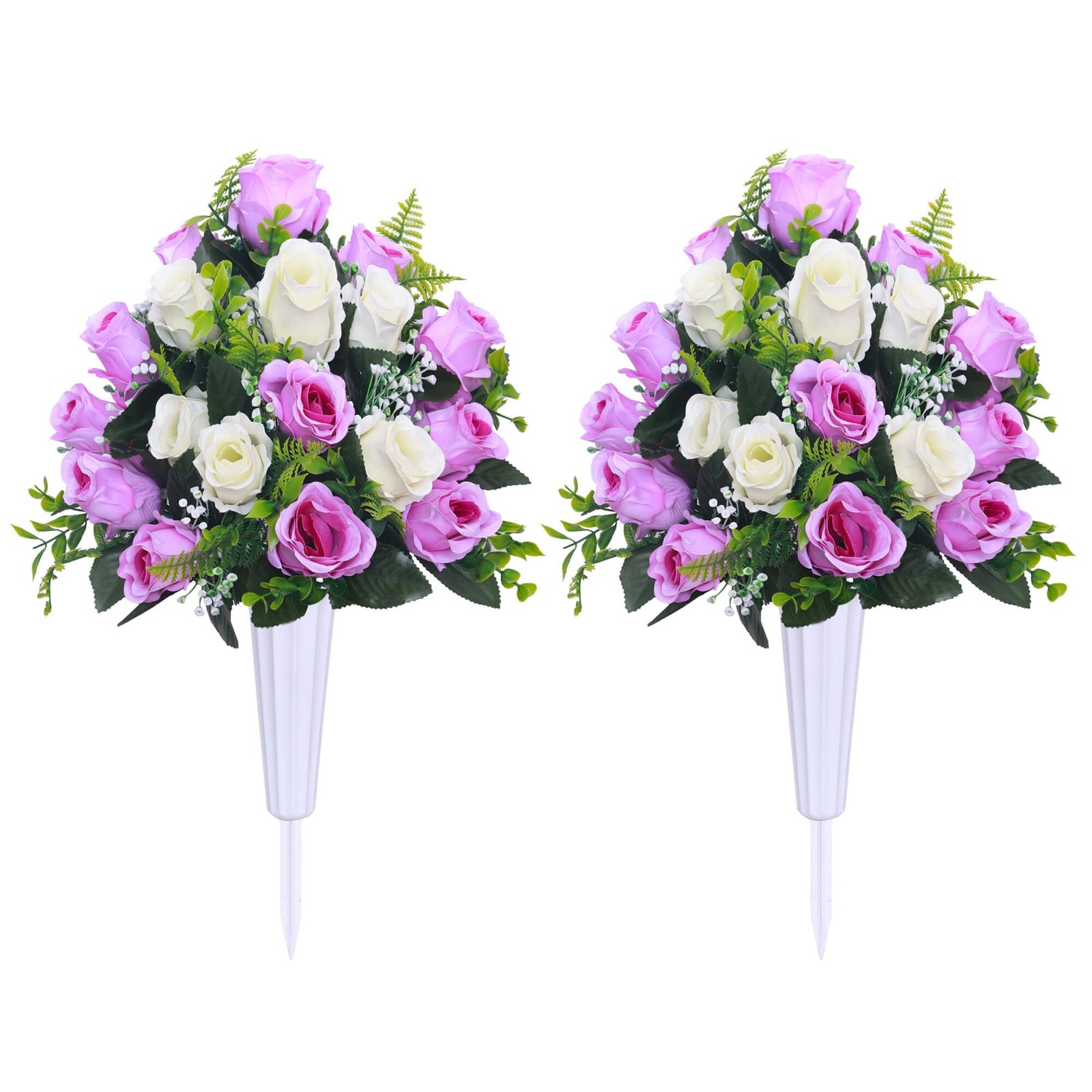 Artificial Cemetery Flowers,Set of 2 Grave Decorations Roses, Tombstone Memor…