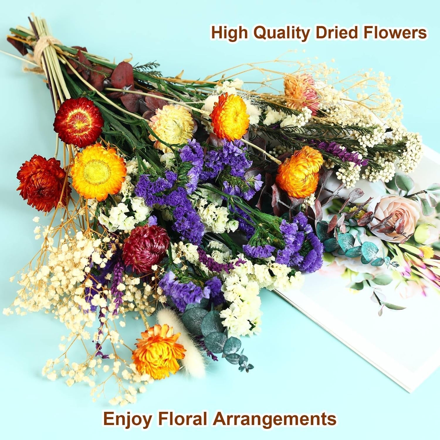 Natural Dried Flower Bouquet, 17″ DIY Floral Arrangements with Eucalyptus…