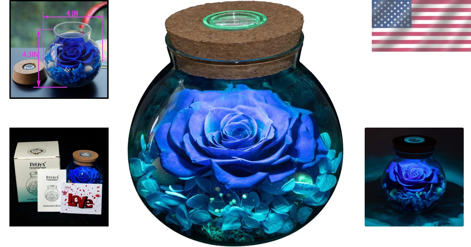 Stunning Eternal Blue Rose with Colorful LED Bottle – Perfect for All Occasions