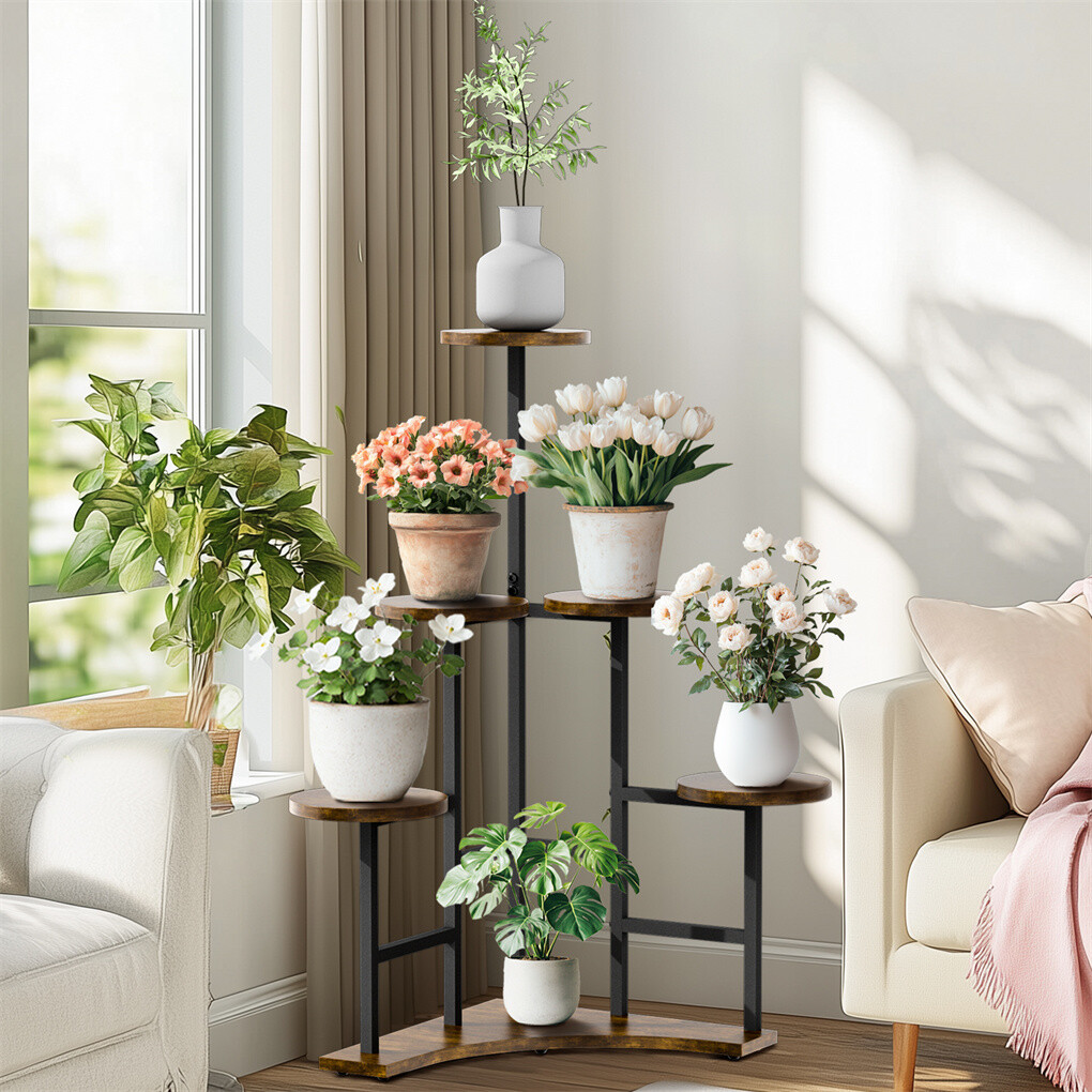 UNHO 6 Tiered XXL Corner Plant Shelf Multiple Potted Flower Stand Balcony Garden