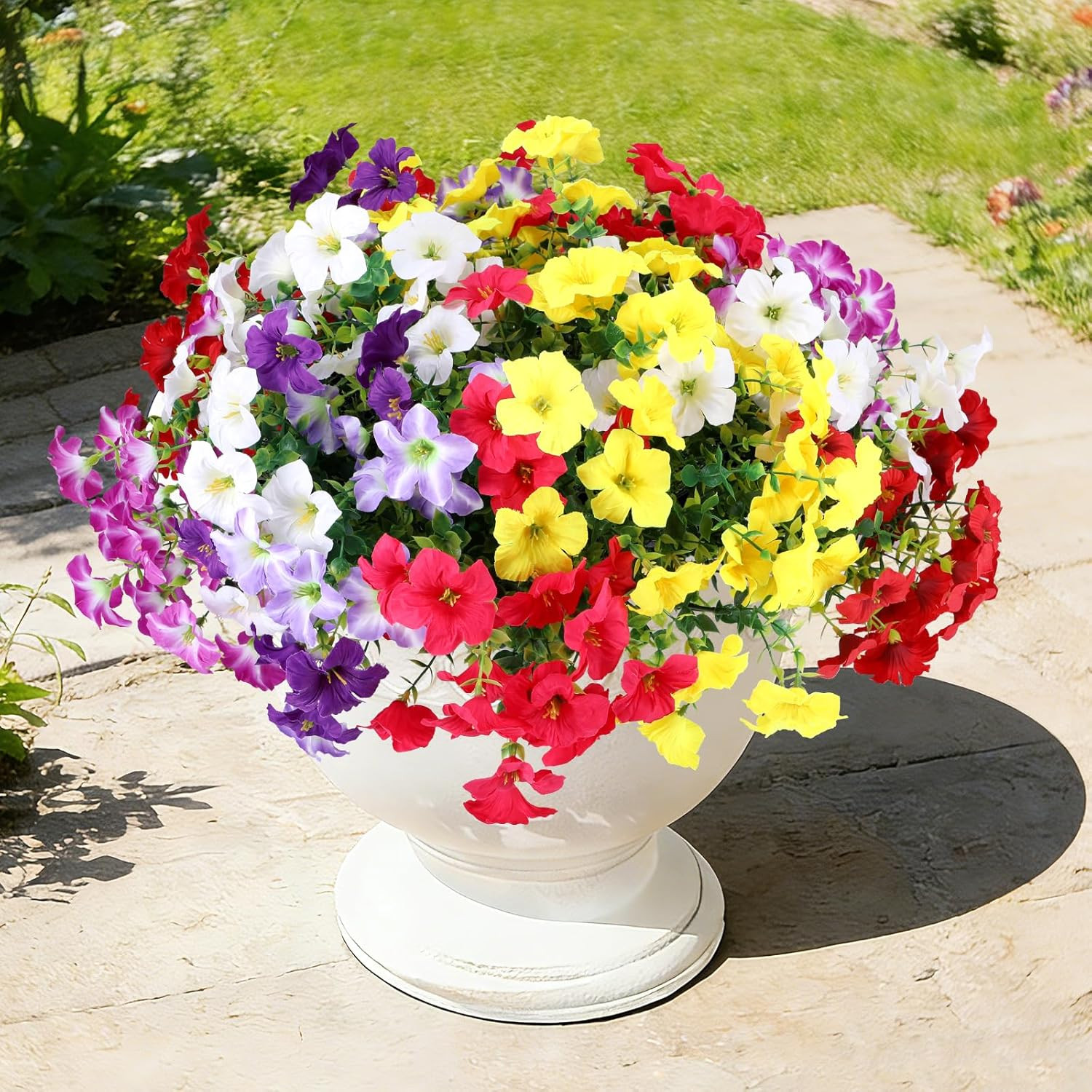 Artificial Flowers Plants for Outdoors, 12 Bundles UV Resistant Fake Small Faux