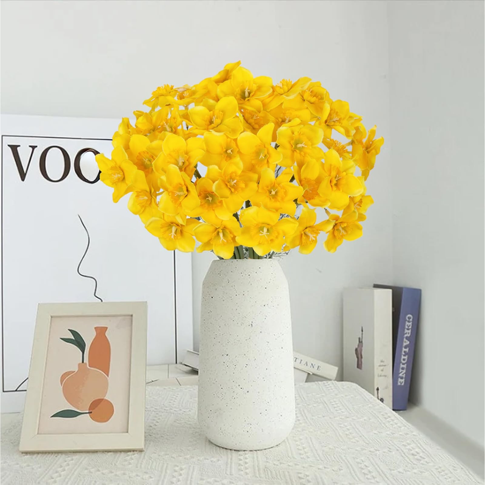 12 Stems Daffodils Artificial Flowers 2 Bunches Real Touch Fake Narcissus Flo…