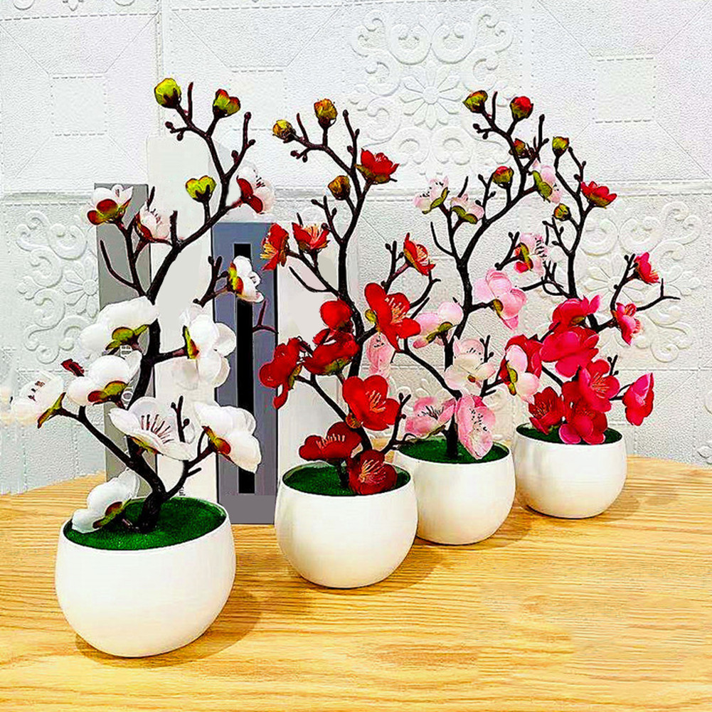 1pc Artificial Wax Plum Blossom Bonsai Branch for Indoor Outdoor Display