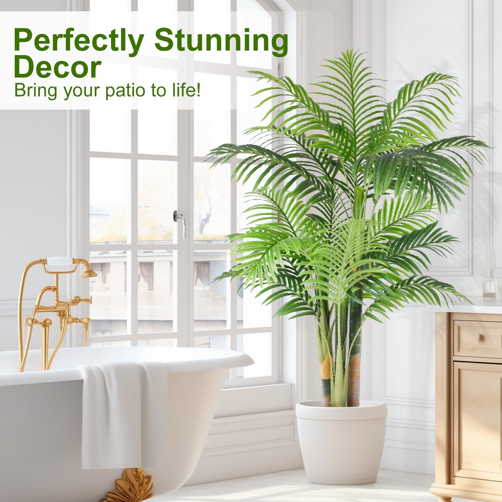 5ft Tall Triple Golden Cane Palm Artificial Tree Large Tropical Palm Tree UV …