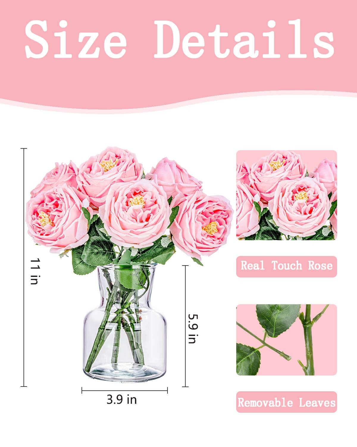 Pink Roses Peonies Artificial Flowers In Vase Faux Table Centerpieces Decor