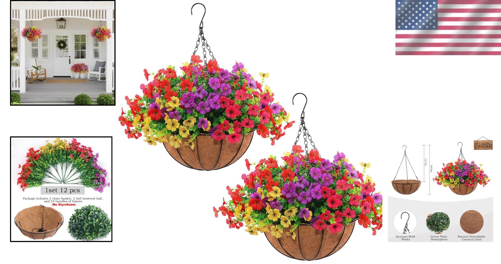 Artificial Hanging Flowers with Basket Set – 24 Pcs