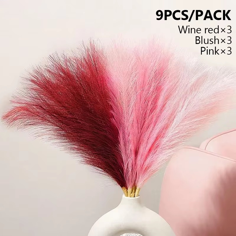 9pcs Fluffy Artificial Pampas Grass Silk Fake Flower Plants Reed Home Decor NEW