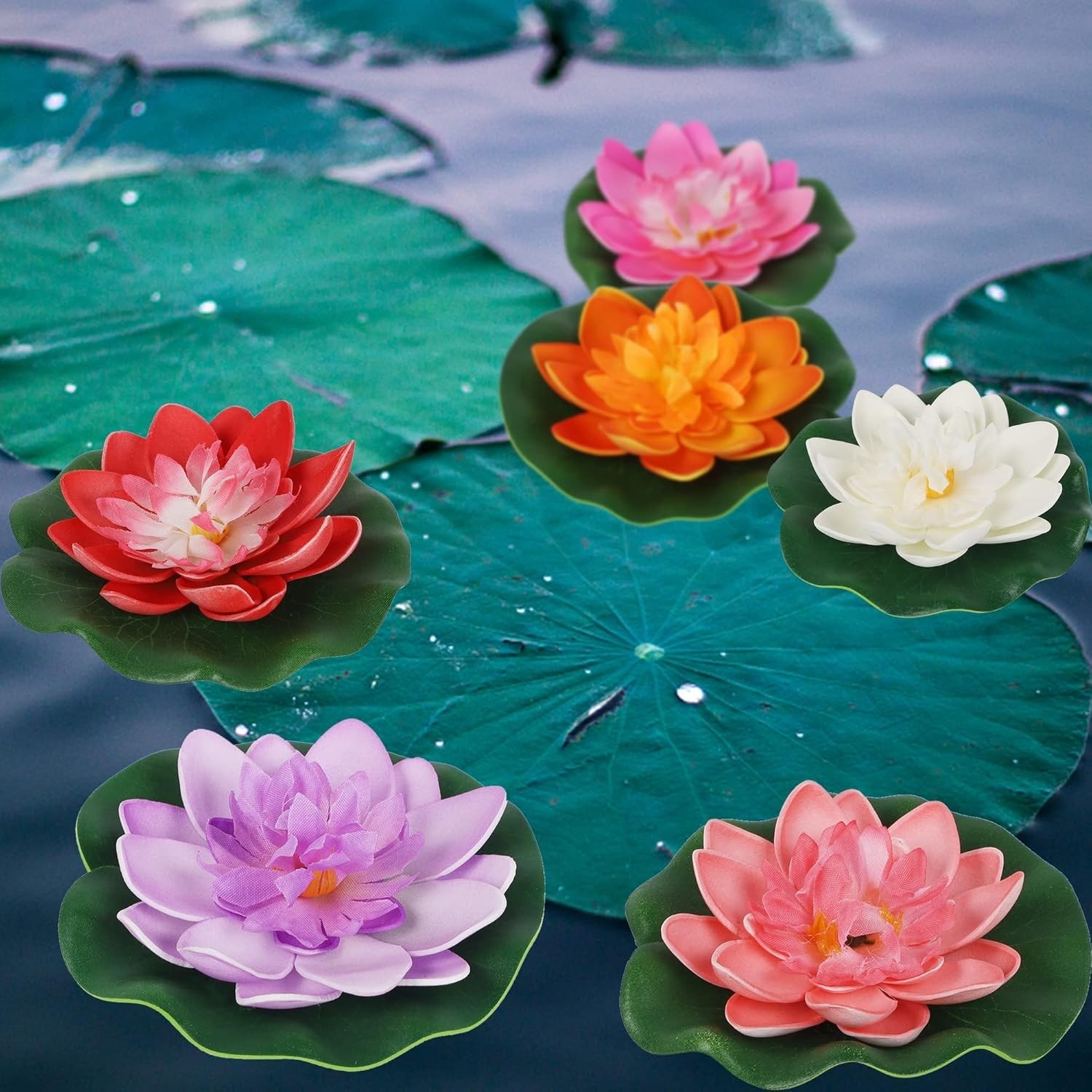 12Pcs Colorful Floating Foam Lotus Flowers & Lily Pads for Garden Decor