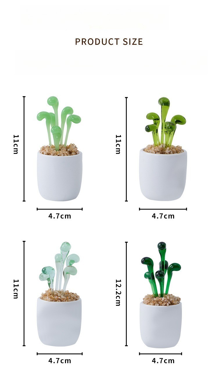 Cute Glass Cactus Ornament Miniature Glazed Plant Decor for Home Desktop Table