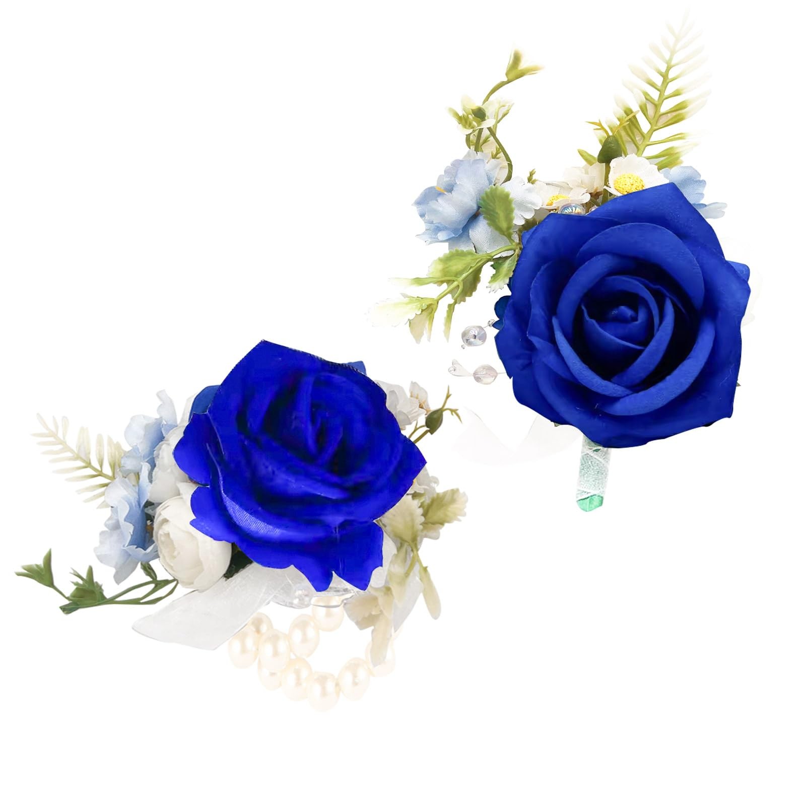 Dark Blue Wrist Corsage Boutonniere Set Artificial Rose Wedding Prom Party