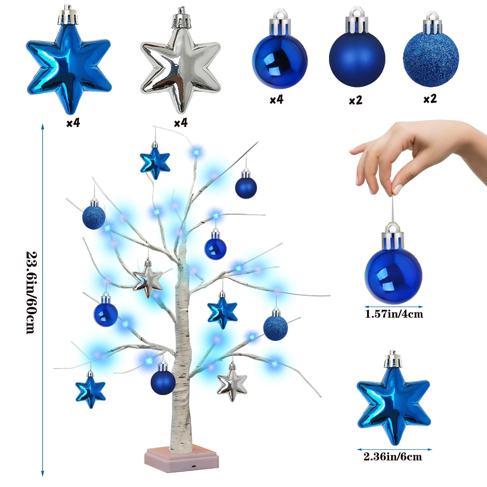 24 Inch Hanukkah LED Menorah Tree Lights, 24 Blue Star Lights, USB/Battery Op…