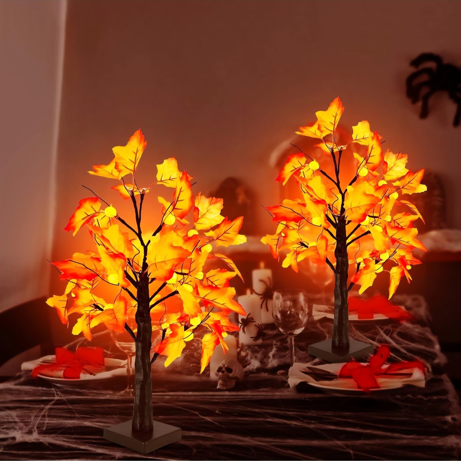 Fall Tree with Light Thanksgiving, 2 Pack Artificial Tree Light for Fall