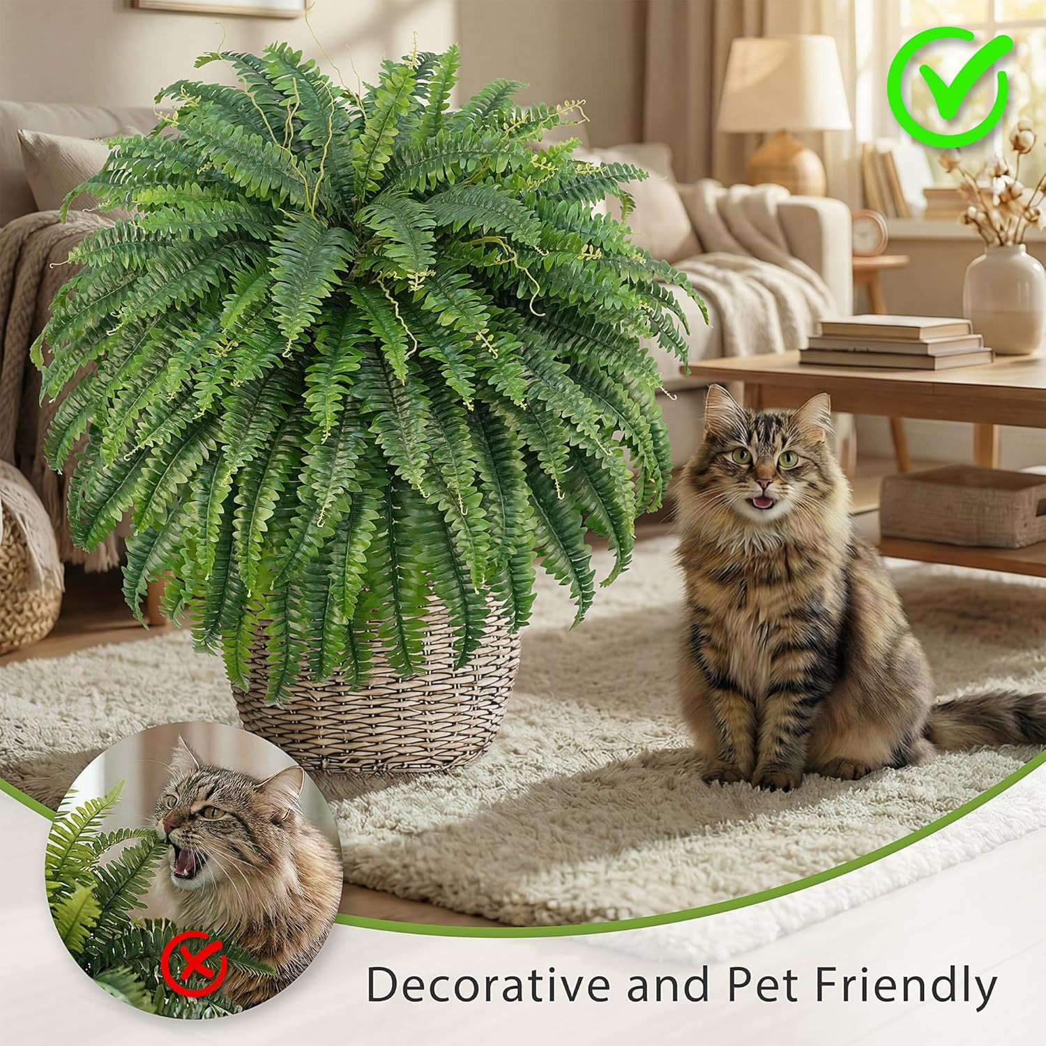 FOREST PRINCE 50″ Artificial Boston Ferns, Fake Bush Plants, Large Faux Ferns wi