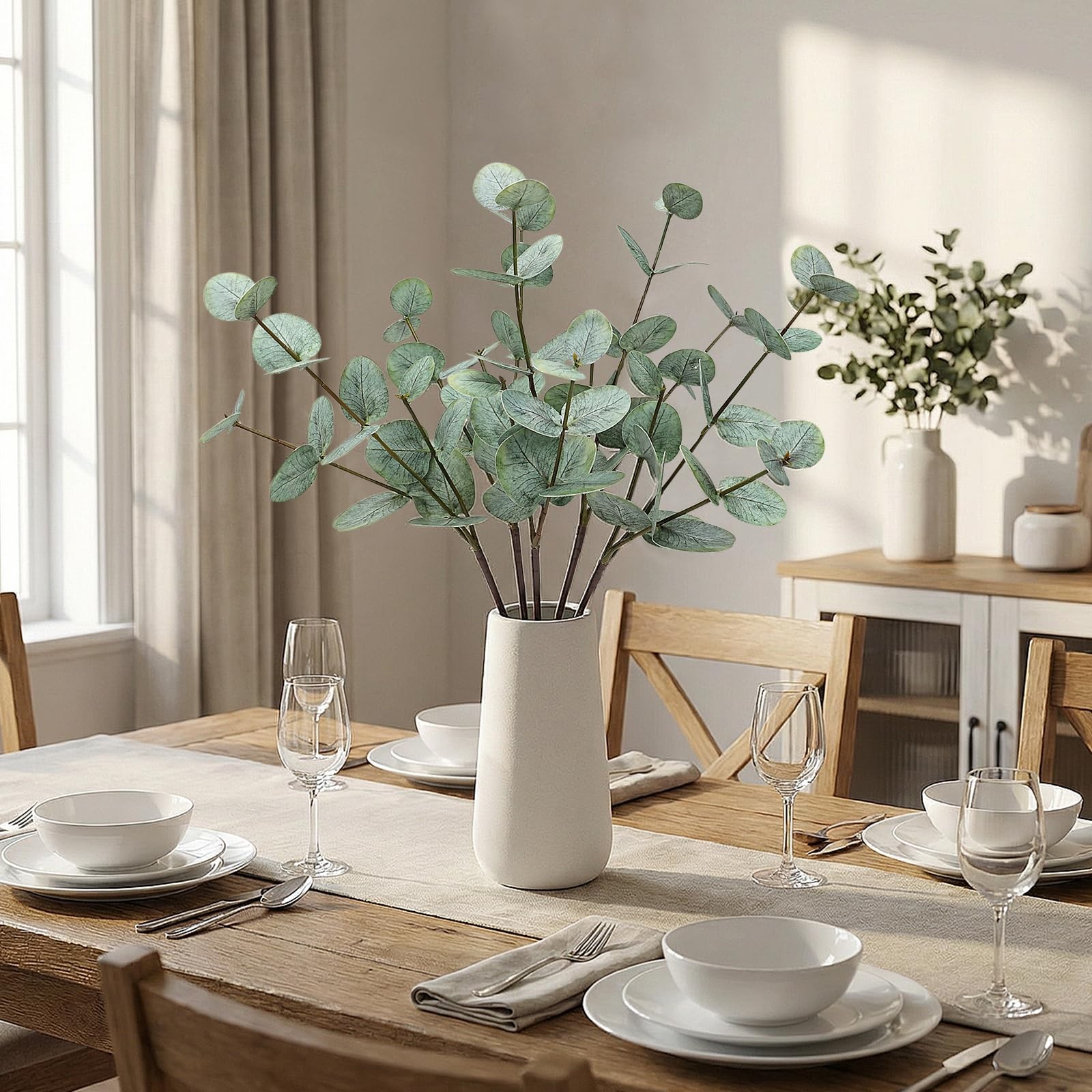 Eucalyptus Stems in Vase, 19 Inch Artificial Eucalyptus with Ceramic Vase Fak…