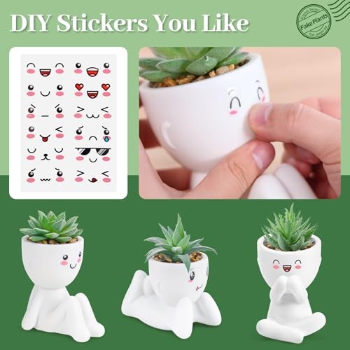 3 Pack Fake Plants Artificial Succulents Plants for Room Bathroom Home White