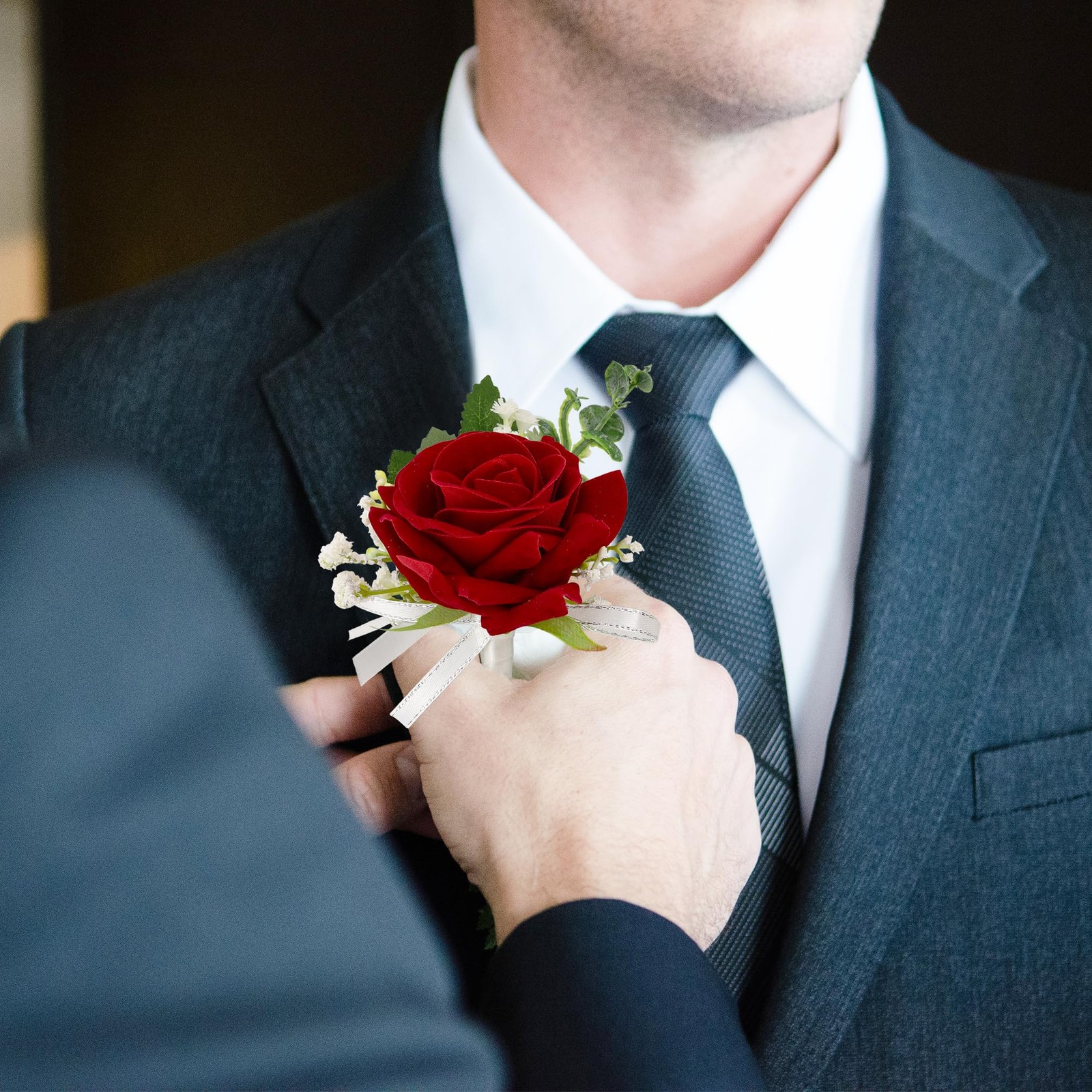 2Pcs Red Rose Corsage and Boutonniere Set Corsage Wristlet Band Bracelet for …